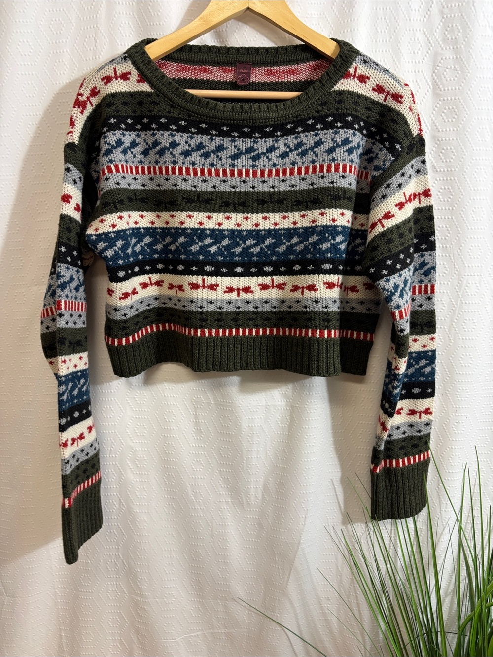 Farm Rio vintage fair isle cropped sweater